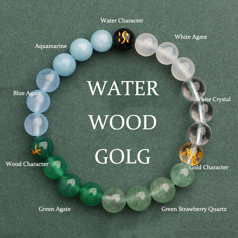 Five Elements Various Agate Crystal Green Strawberry Quartz Sun Stone Wealth Bracelet