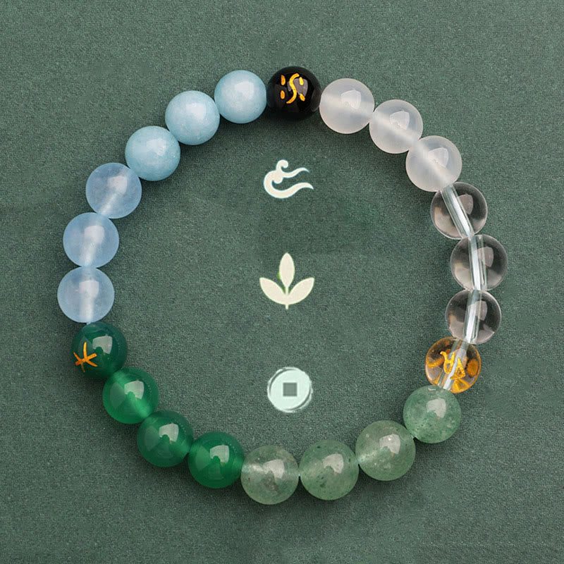 Five Elements Various Agate Crystal Green Strawberry Quartz Sun Stone Wealth Bracelet