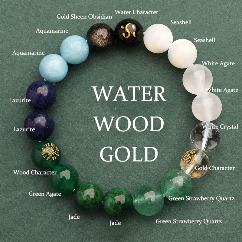 Five Elements Various Agate Crystal Green Strawberry Quartz Sun Stone Wealth Bracelet
