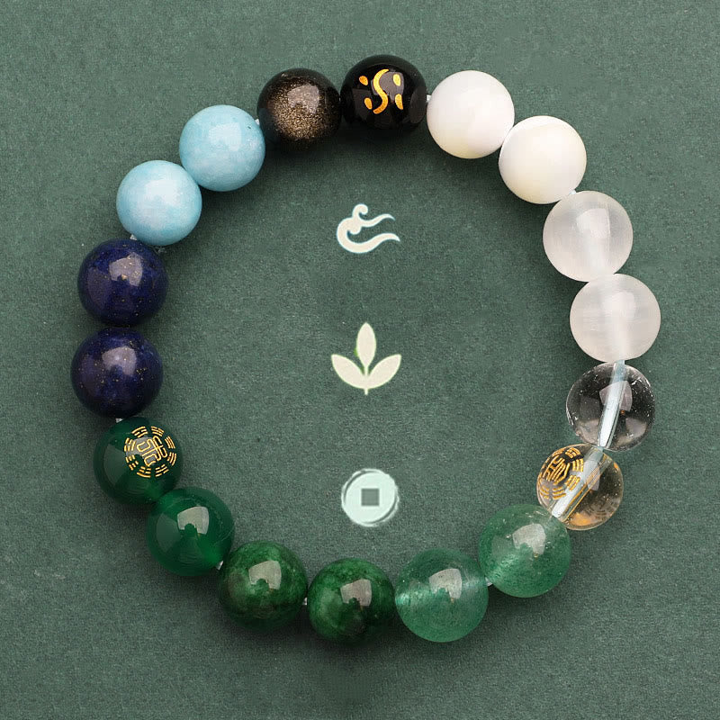 Five Elements Various Agate Crystal Green Strawberry Quartz Sun Stone Wealth Bracelet