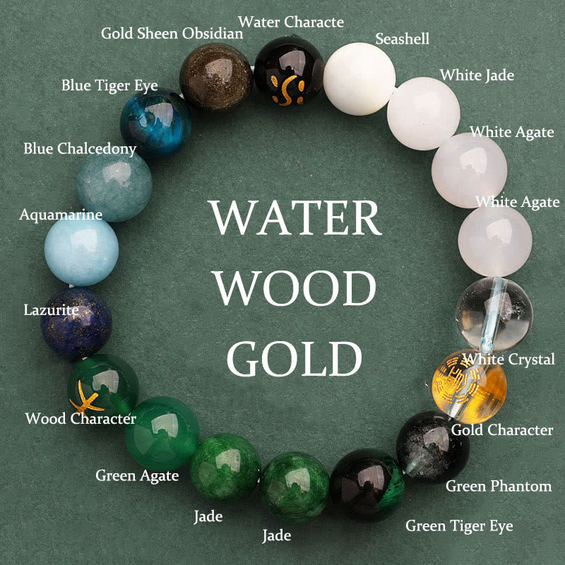 Five Elements Various Agate Crystal Green Strawberry Quartz Sun Stone Wealth Bracelet