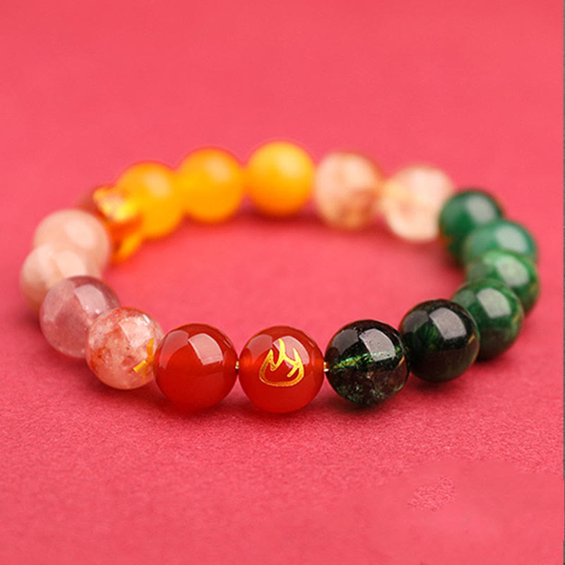 Five Elements Various Agate Crystal Green Strawberry Quartz Sun Stone Wealth Bracelet