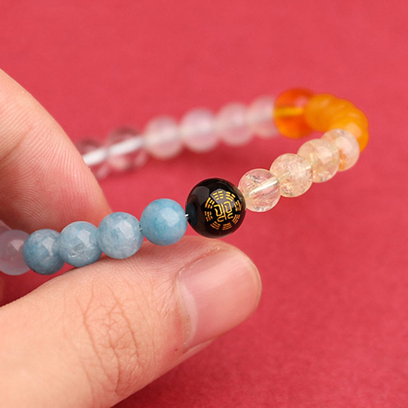 Five Elements Various Agate Crystal Green Strawberry Quartz Sun Stone Wealth Bracelet