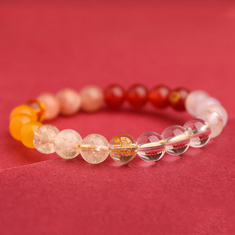 Five Elements Various Agate Crystal Green Strawberry Quartz Sun Stone Wealth Bracelet