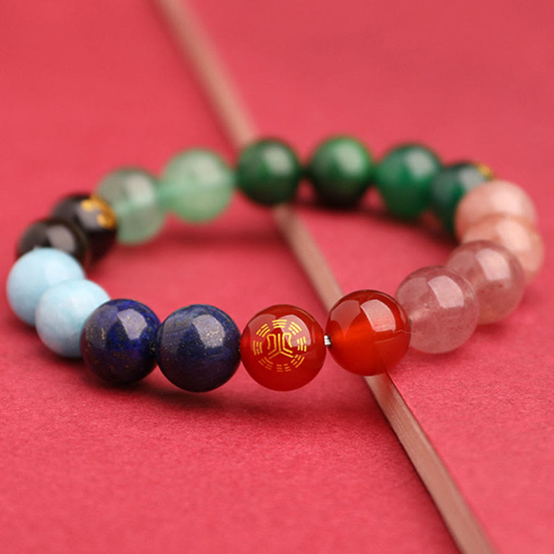 Five Elements Various Agate Crystal Green Strawberry Quartz Sun Stone Wealth Bracelet