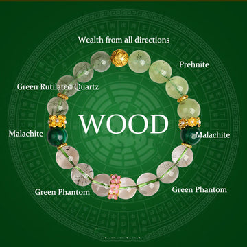 Five Elements Various Agate Crystal Green Phantom Rutilated Quartz Green Grape Agate Malachite Luck Bracelet