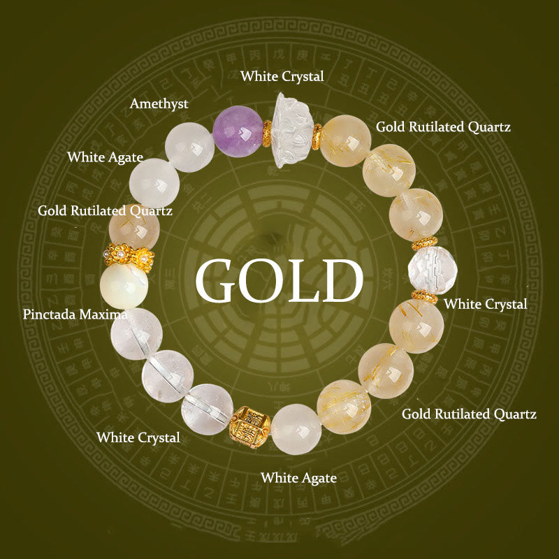Five Elements Various Agate Crystal Green Phantom Rutilated Quartz Green Grape Agate Malachite Luck Bracelet