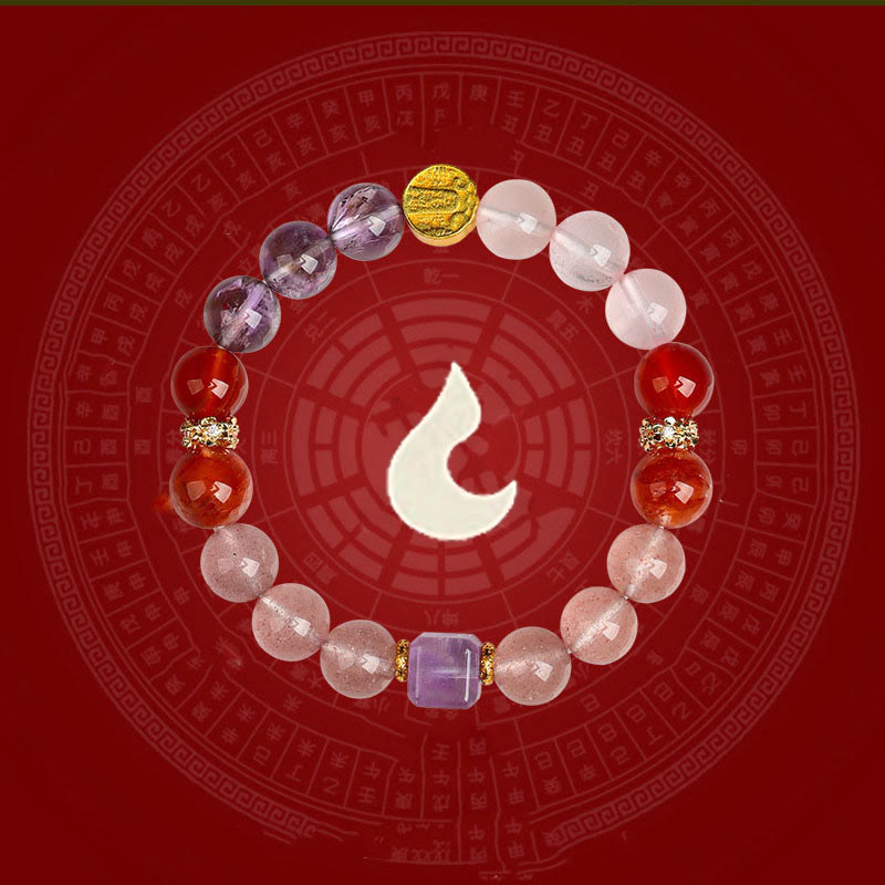 Five Elements Various Agate Crystal Green Phantom Rutilated Quartz Green Grape Agate Malachite Luck Bracelet