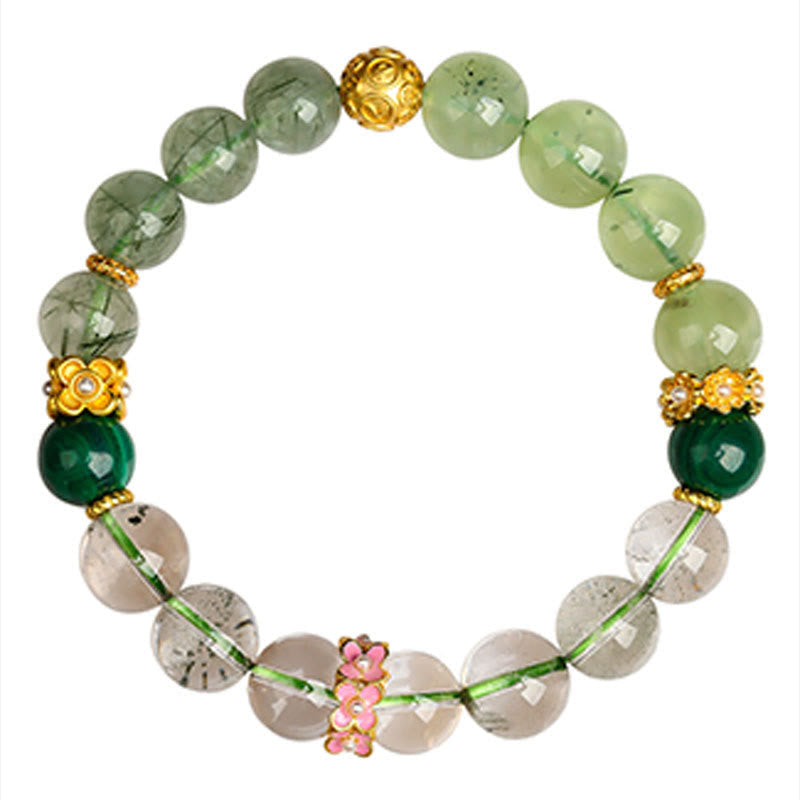 Five Elements Various Agate Crystal Green Phantom Rutilated Quartz Green Grape Agate Malachite Luck Bracelet