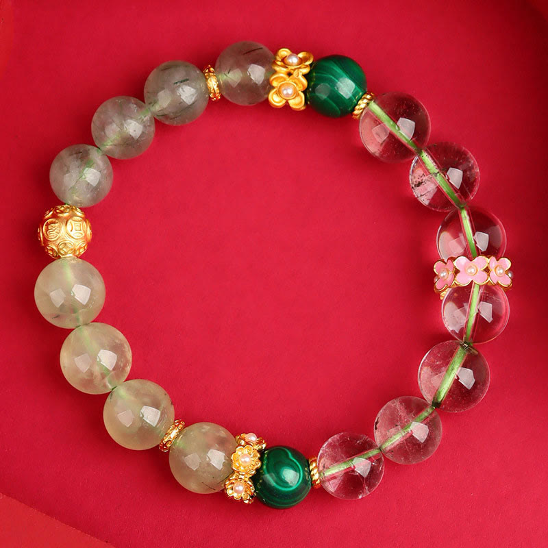 Five Elements Various Agate Crystal Green Phantom Rutilated Quartz Green Grape Agate Malachite Luck Bracelet
