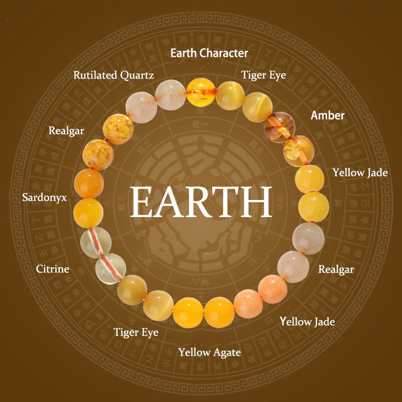 Five Elements Various Agate Crystal Rutilated Quartz Tiger Eye Yellow Agate Citrine Luck Bracelet