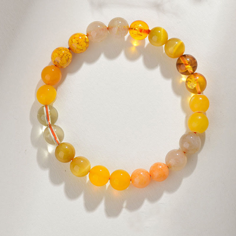 Five Elements Various Agate Crystal Rutilated Quartz Tiger Eye Yellow Agate Citrine Luck Bracelet