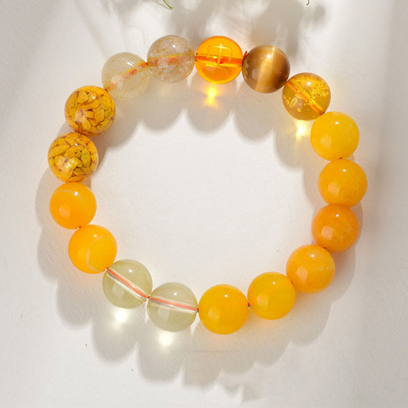 Five Elements Various Agate Crystal Rutilated Quartz Tiger Eye Yellow Agate Citrine Luck Bracelet
