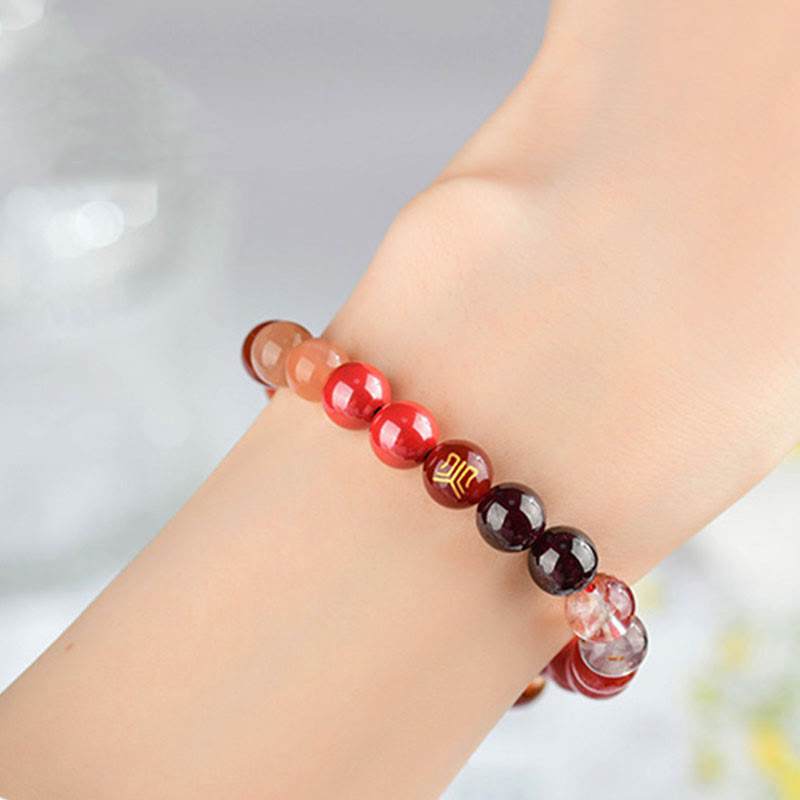 Five Elements Various Agate Crystal Rutilated Quartz Tiger Eye Yellow Agate Citrine Luck Bracelet