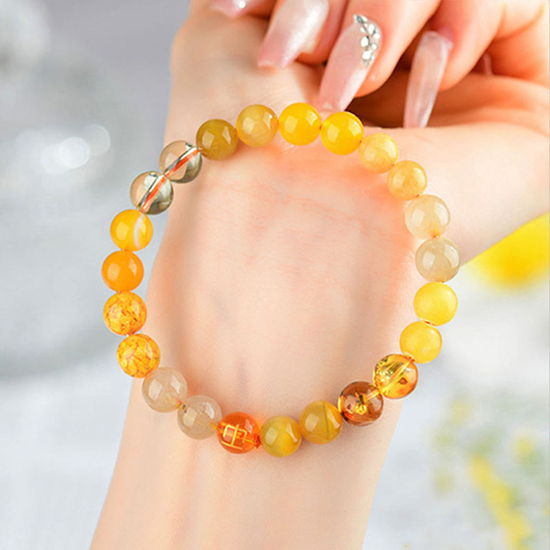 Five Elements Various Agate Crystal Rutilated Quartz Tiger Eye Yellow Agate Citrine Luck Bracelet