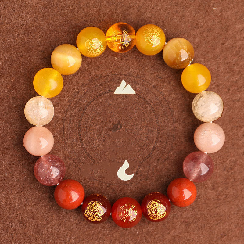 Five Elements Various Agate Crystal South Red Agate Strawberry Quartz Sun Stone Citrine Luck Bracelet