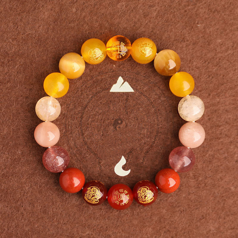 Five Elements Various Agate Crystal South Red Agate Strawberry Quartz Sun Stone Citrine Luck Bracelet