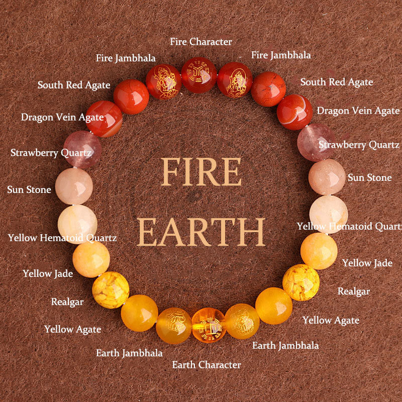 Five Elements Various Agate Crystal South Red Agate Strawberry Quartz Sun Stone Citrine Luck Bracelet