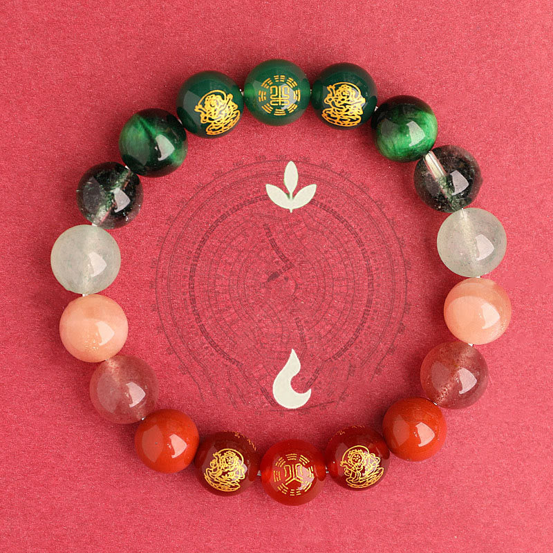 Five Elements Various Agate Crystal South Red Agate Strawberry Quartz Sun Stone Citrine Luck Bracelet
