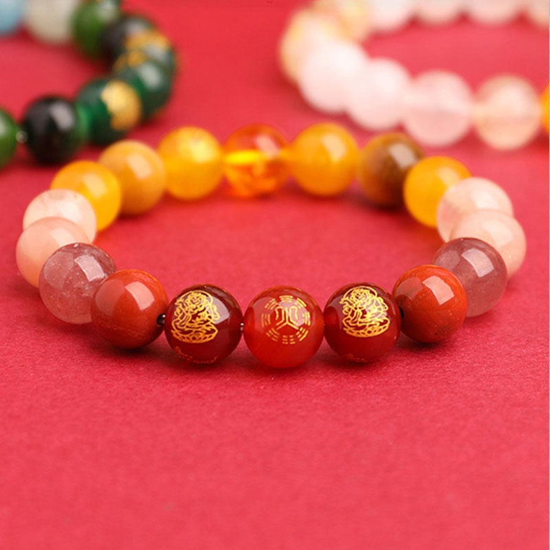 Five Elements Various Agate Crystal South Red Agate Strawberry Quartz Sun Stone Citrine Luck Bracelet