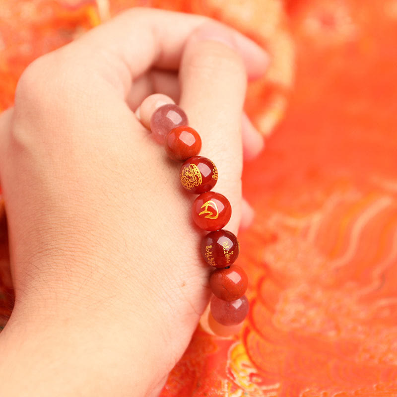 Five Elements Various Agate Crystal South Red Agate Strawberry Quartz Sun Stone Citrine Luck Bracelet