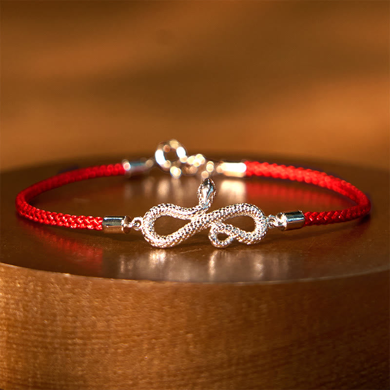 Braided Red String & 999 Sterling Silver Snake Zodiac Bracelet