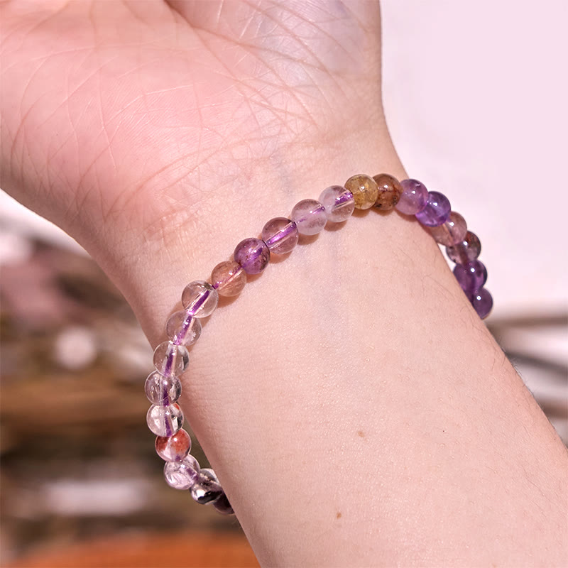 Natural Purple Phantom Quartz Beaded Bracelet for Emotional Balance & Clarity