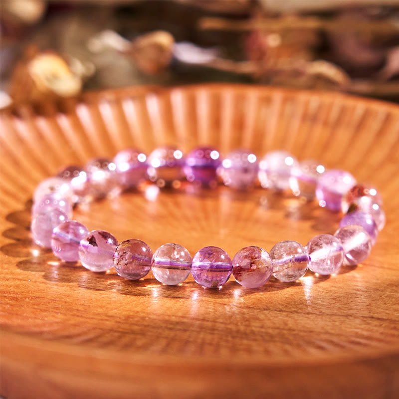 Natural Purple Phantom Quartz Beaded Bracelet for Emotional Balance & Clarity