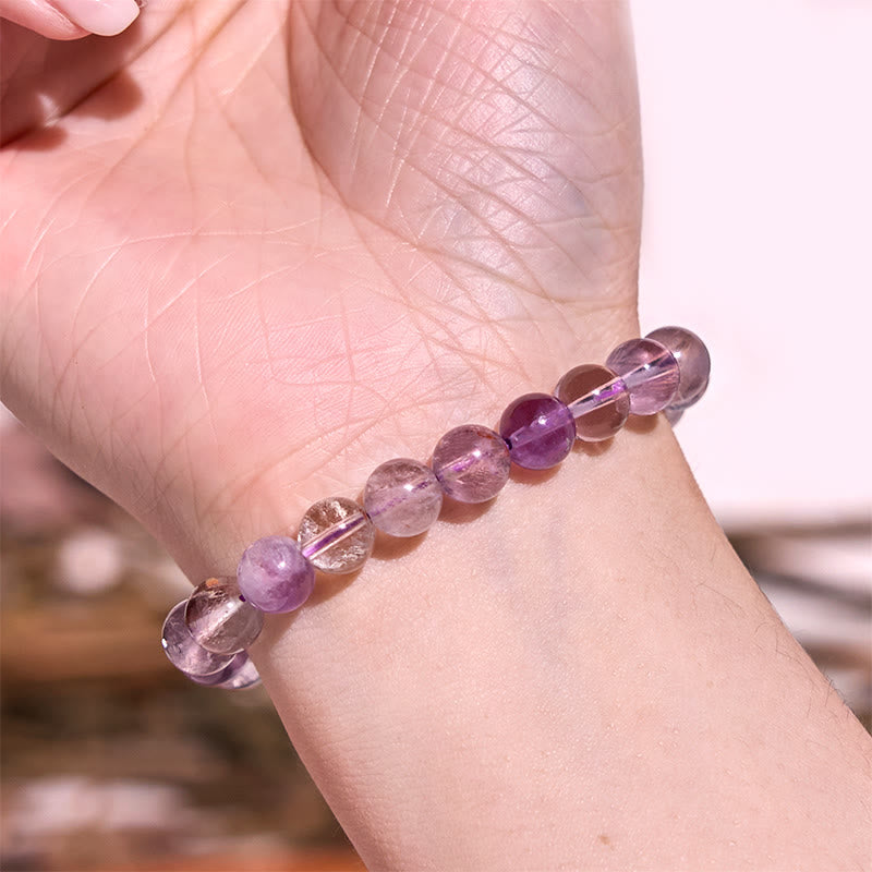Natural Purple Phantom Quartz Beaded Bracelet for Emotional Balance & Clarity