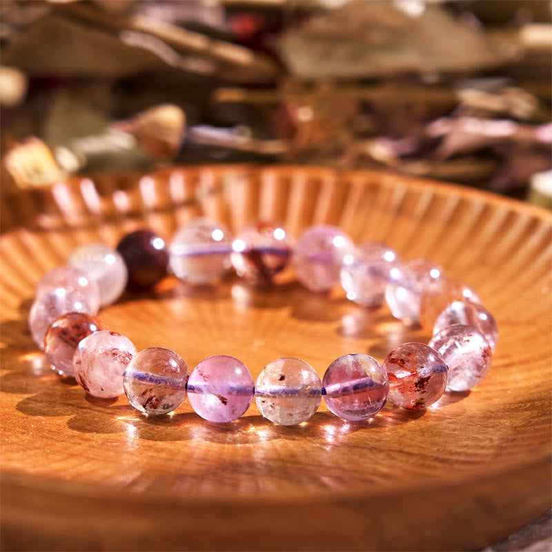 Natural Purple Phantom Quartz Beaded Bracelet for Emotional Balance & Clarity