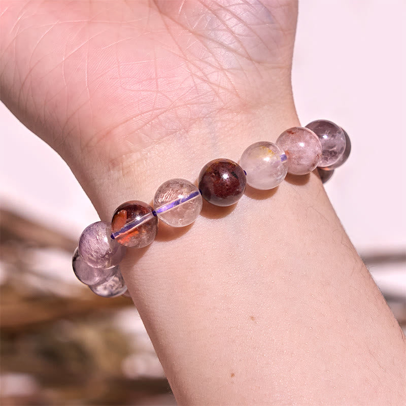 Natural Purple Phantom Quartz Beaded Bracelet for Emotional Balance & Clarity