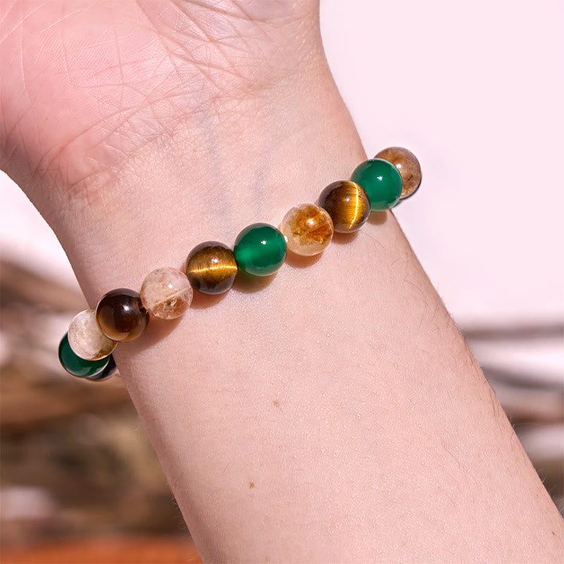 Natural Tiger Eye Green Agate Citrine Mix And Match Beads Protection Bracelet