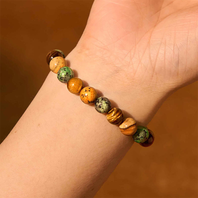 Natural Picture Jasper Turquoise Tiger Eye Mix And Match Beads Protection Bracelet