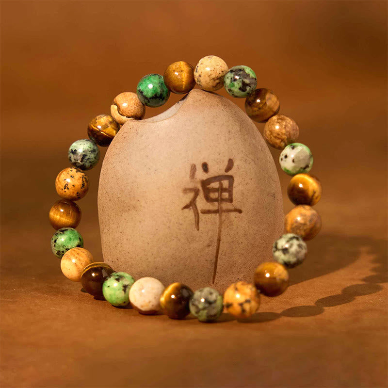 Natural Picture Jasper Turquoise Tiger Eye Mix And Match Beads Protection Bracelet