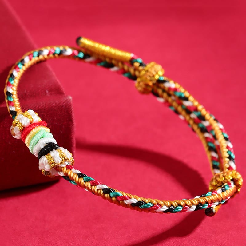 Braided Five Elements Colorful String Bracelet with Endless Reef Knot