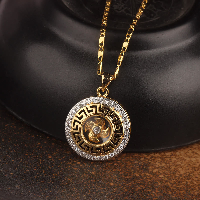 Gold plated Copper Brass Rotatable Windmill Feng Sheng Shui Qi Fu Luck Necklace Pendant