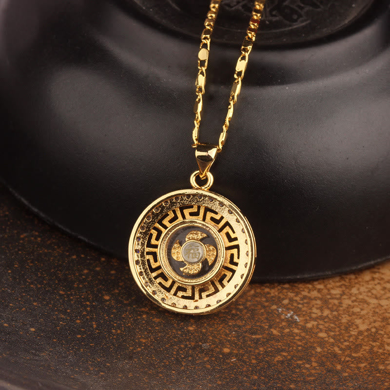 Gold plated Copper Brass Rotatable Windmill Feng Sheng Shui Qi Fu Luck Necklace Pendant