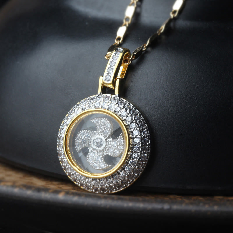 Gold plated Copper Brass Rotatable Windmill Fu Balance Necklace Pendant
