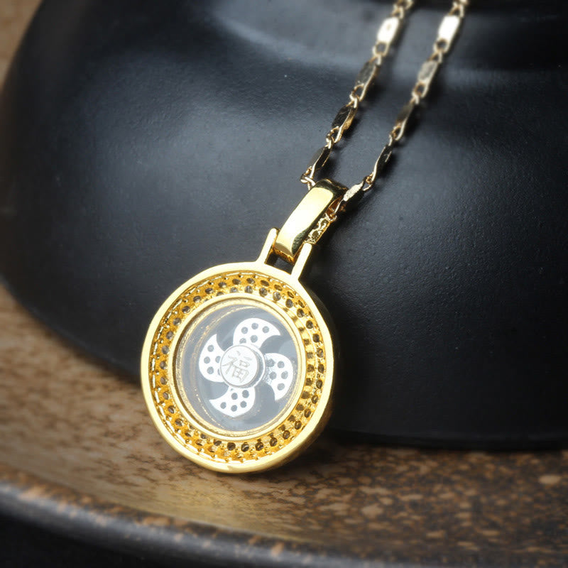 Gold plated Copper Brass Rotatable Windmill Fu Balance Necklace Pendant