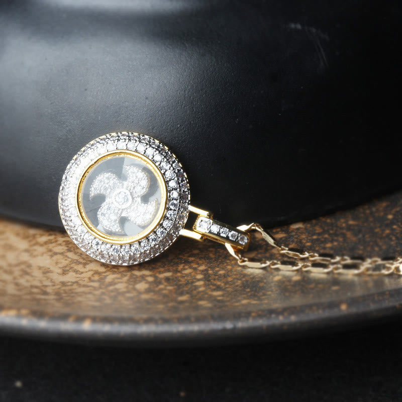 Gold plated Copper Brass Rotatable Windmill Fu Balance Necklace Pendant