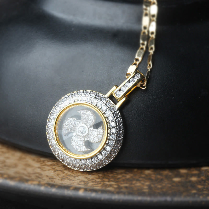 Gold plated Copper Brass Rotatable Windmill Fu Balance Necklace Pendant