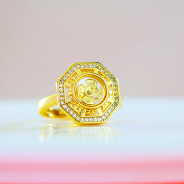 Kinetic Gold Plated Copper Windmill Ring with Synthetic Zirconium
