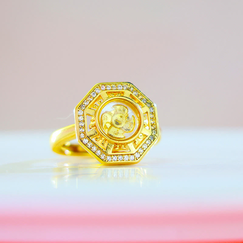 Kinetic Gold Plated Copper Windmill Ring with Synthetic Zirconium
