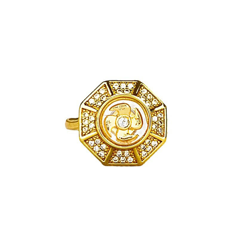 Kinetic Gold Plated Copper Windmill Ring with Synthetic Zirconium