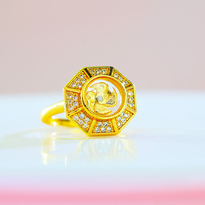 Kinetic Gold Plated Copper Windmill Ring with Synthetic Zirconium