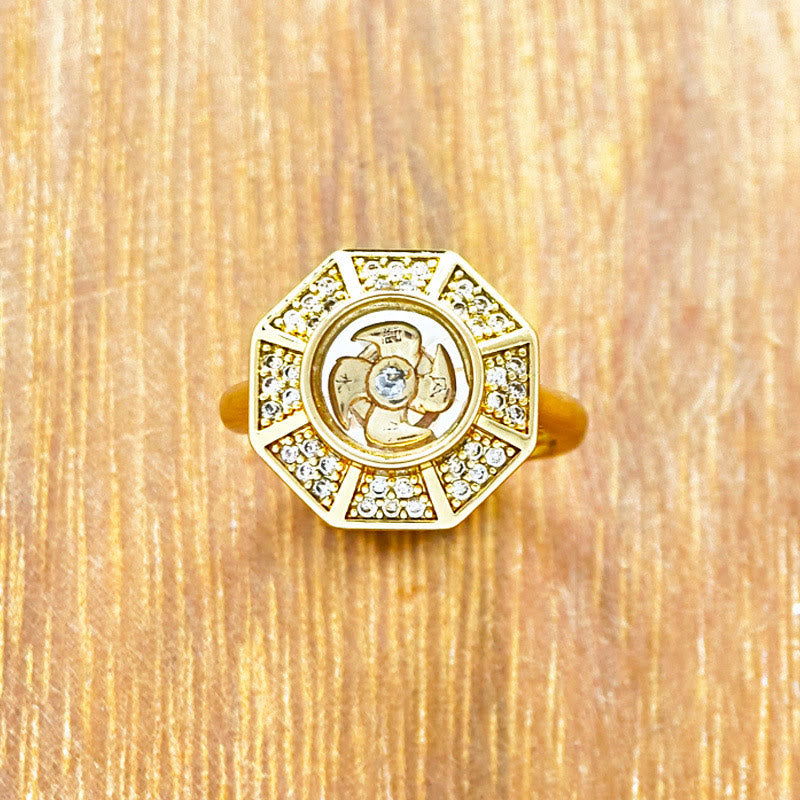 Kinetic Gold Plated Copper Windmill Ring with Synthetic Zirconium