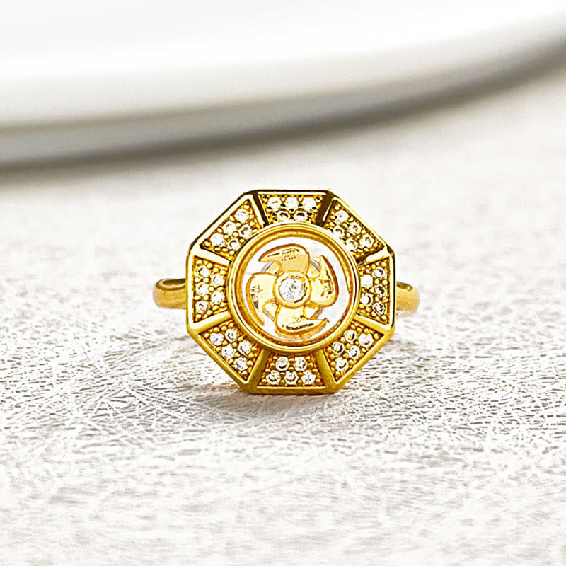 Kinetic Gold Plated Copper Windmill Ring with Synthetic Zirconium
