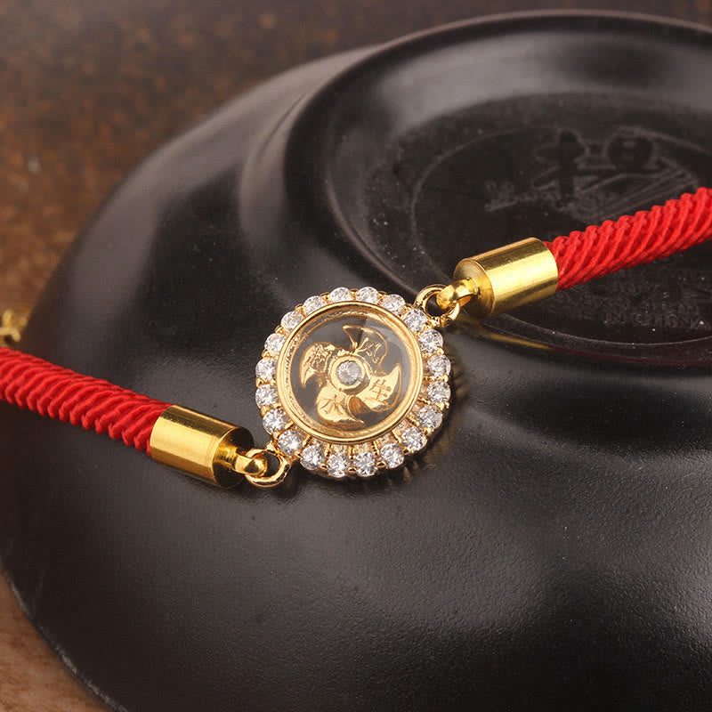 Rotatable Windmill Copper and Brass Braided Red String Bracelet