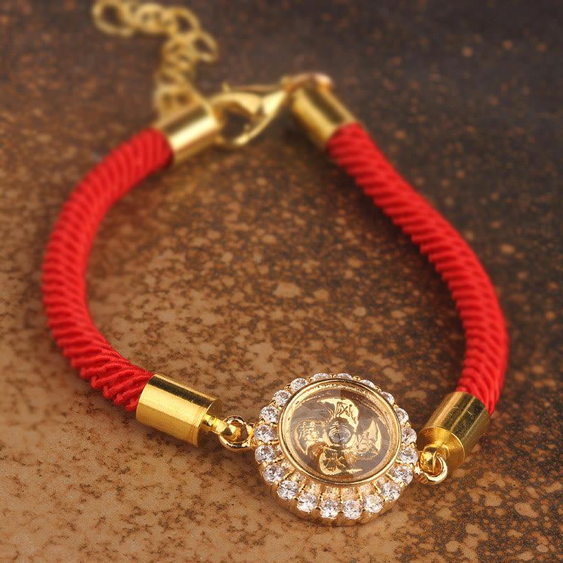Rotatable Windmill Copper and Brass Braided Red String Bracelet