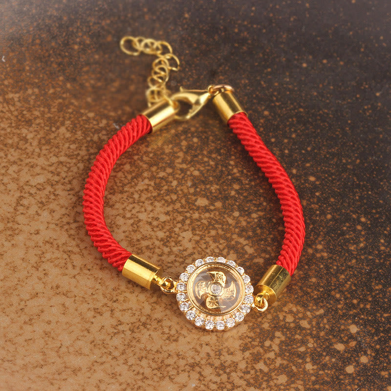 Rotatable Windmill Copper and Brass Braided Red String Bracelet